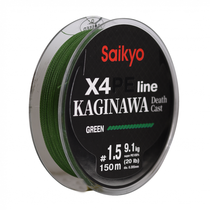Шнур Saikyo KAGINAWA X4PE 150m, зеленый #1.5 (0,205mm), 9,1kg