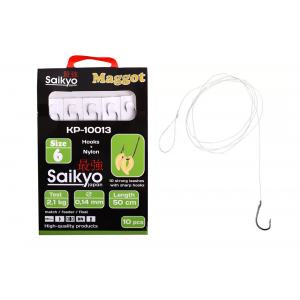Крючки Saikyo KP-10013 Maggot BN  №6 (10шт) c повод.