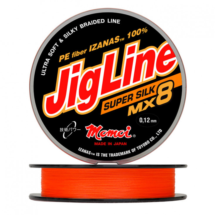 Шнур плетеный JigLine MX8 Super Silk, оранжевый (0,08 мм, 6,2 кг, 100 м, оранж.)