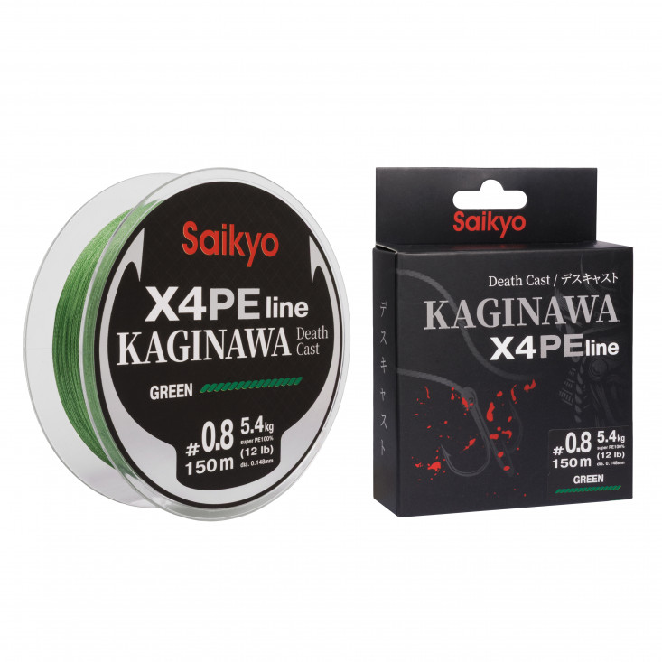 Шнур Saikyo KAGINAWA X4PE 150m, зеленый #0,8 (0,148mm), 5,4kg