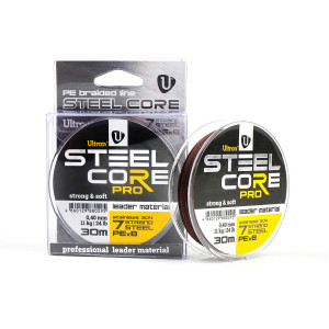 Поводковый материал ULTRON Steel Core, 30 м (Pro 0,40 мм, 11 кг, 30 м, коричневый)